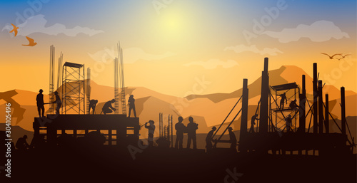 Construction silhouette vector background.