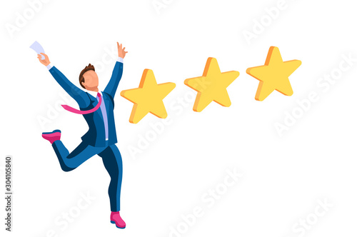 People rate website a positive choice with 5 stars on application as customer good satisfaction. Business gives success trough support ui for best web rating with style. Flat vector illustration.
