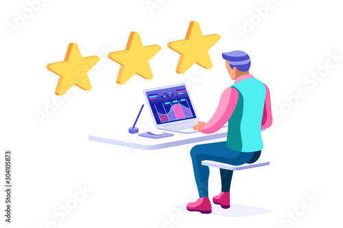 People rate website a positive choice with 5 stars on application as customer good satisfaction. Business gives success trough support ui for best web rating with style. Flat vector illustration.