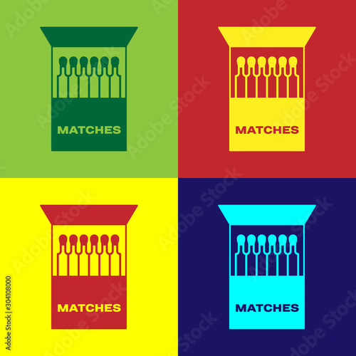 Color Open matchbox and matches icon isolated on color background. Vector Illustration