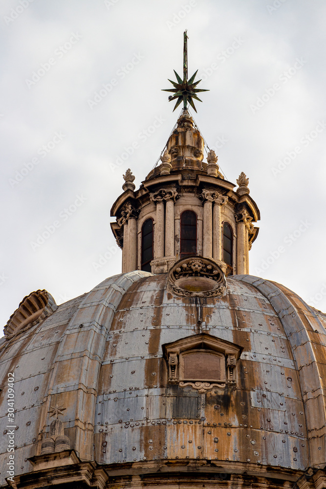 Sant'Andrea della Valle Minor Basilica dome low-angle exterior partial view in Rome, Lazio Region, Italy
