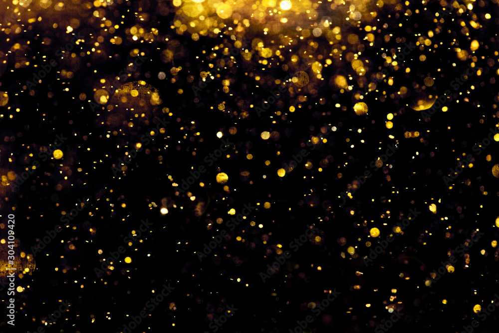 golden glitter bokeh lighting texture Blurred abstract background for birthday, anniversary, wedding, new year eve or Christmas - obrazy, fototapety, plakaty 