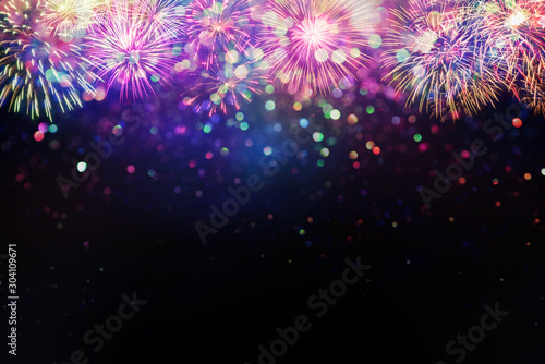 Fototapeta beautiful fireworks and glitter bokeh lighting effect Colorfull Blurred abstract