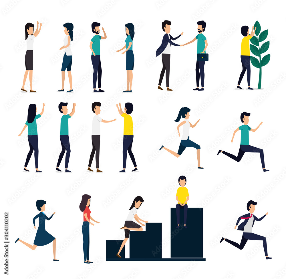 bundle of business people with set icons vector illustration design