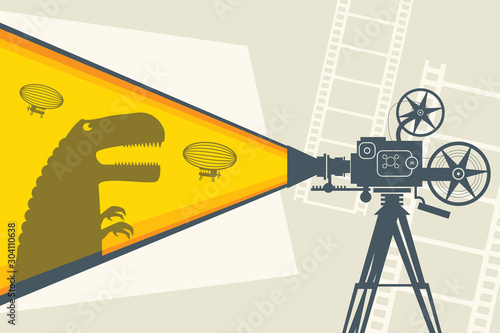Cinema poster with old fashioned movie projector