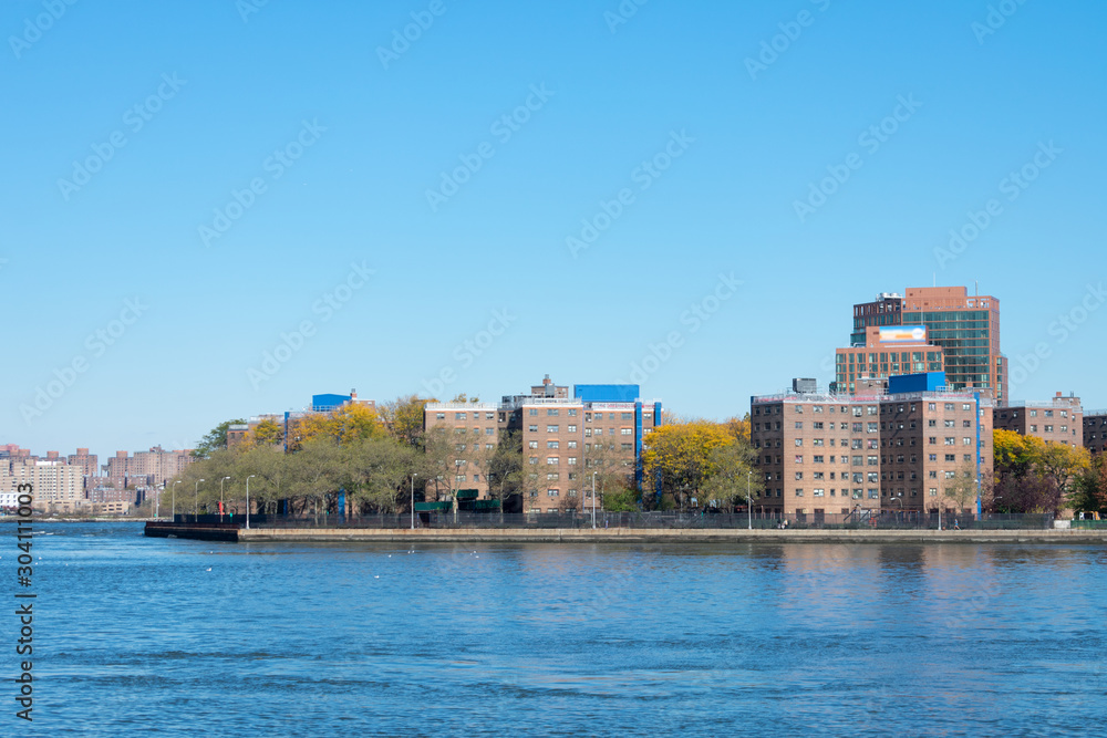 Shoreline of Astoria Queens New York with the East River