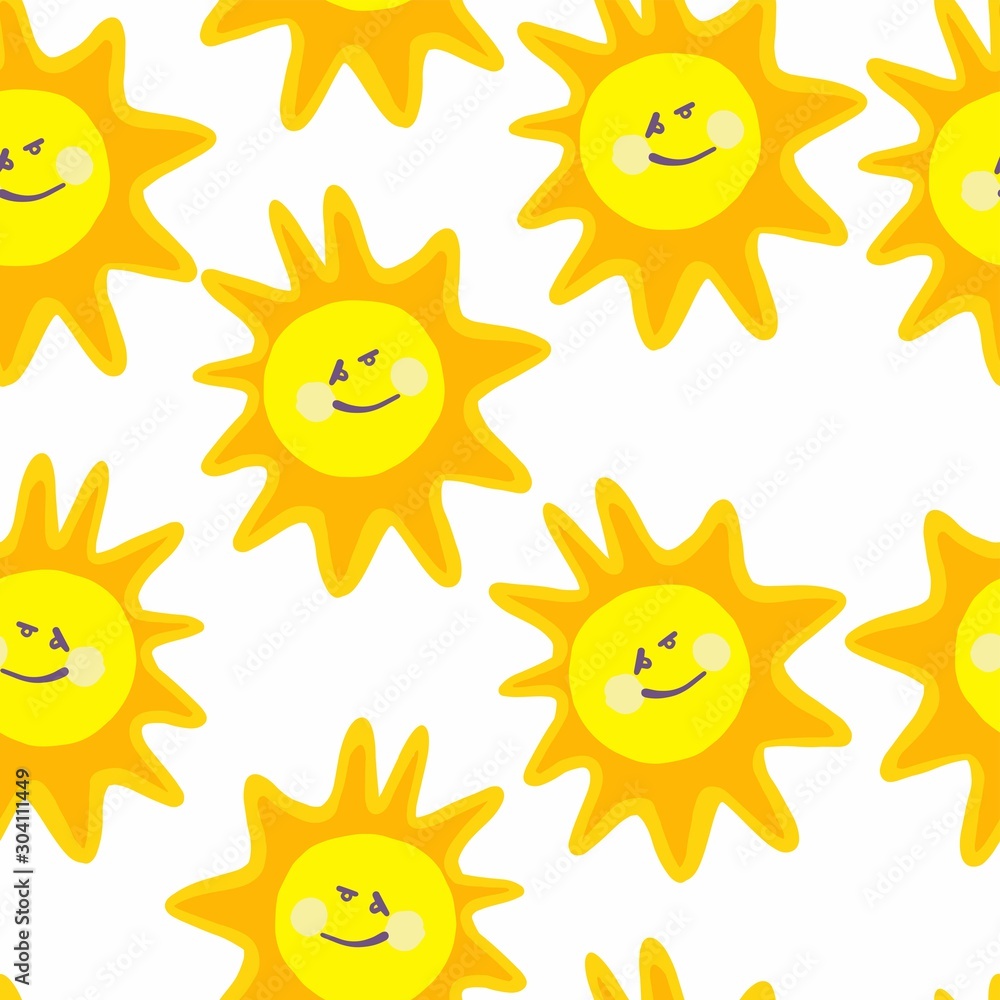 vector illustration of a yellow sun pattern, on a white background, cover, children's textile vector illustration of a yellow sun pattern, on a white background, cover, children's textile