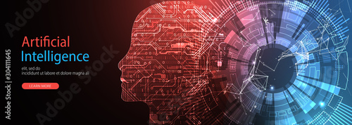 Artificial Intelligence concept.  Creative brain concept background. Vector science illustration.
