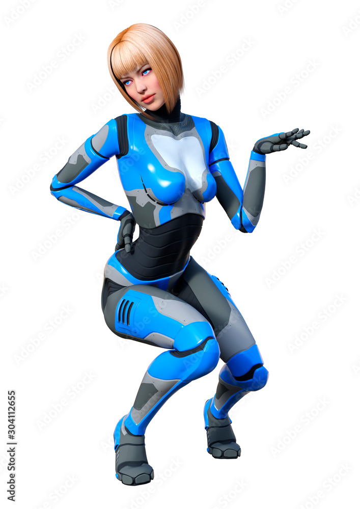 3D Rendering Female Robot on White 3D Rendering Female Robot on White