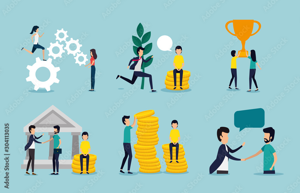 bundle of business people with set icons vector illustration design bundle of business people with set icons vector illustration design