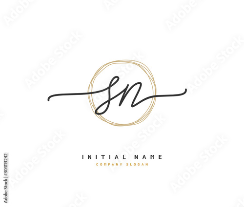 S N SN Beauty vector initial logo, handwriting logo of initial signature, wedding, fashion, jewerly, boutique, floral and botanical with creative template for any company or business. photo