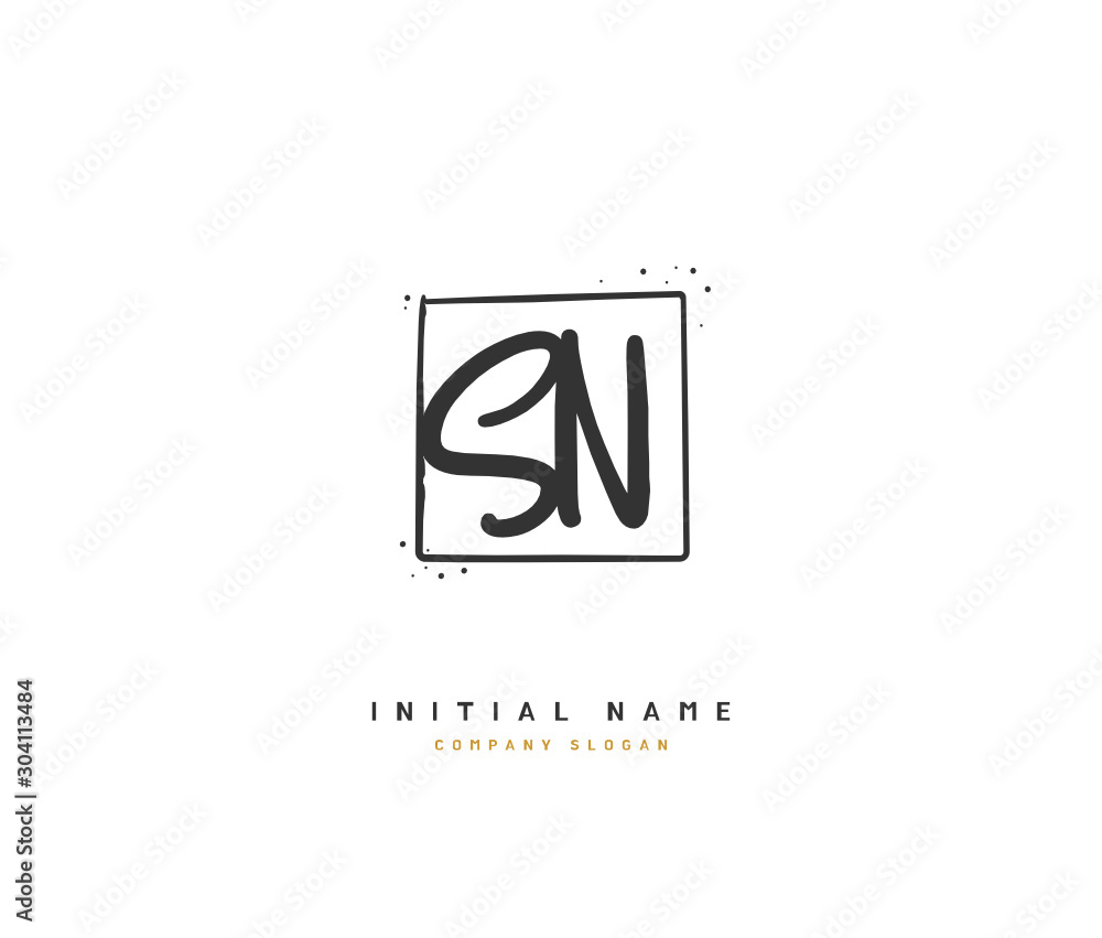 Fototapeta premium S N SN Beauty vector initial logo, handwriting logo of initial signature, wedding, fashion, jewerly, boutique, floral and botanical with creative template for any company or business.