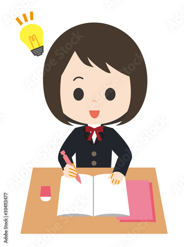 女子　勉強　ひらめき