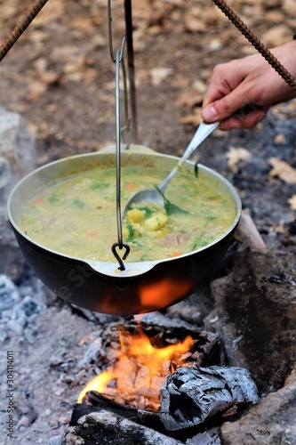 food you cook on a fire in a cauldron