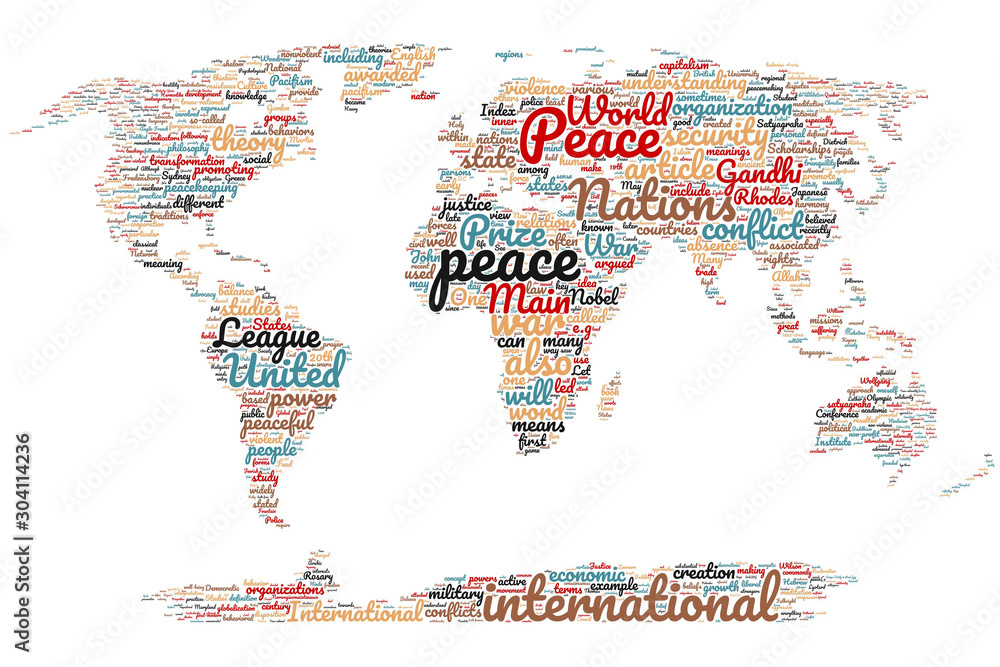 Naklejka premium Peace world map word cloud