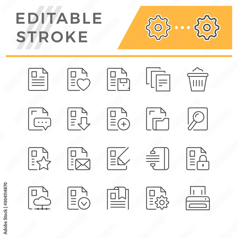 Set editable stroke line icons of document Set editable stroke line icons of document
