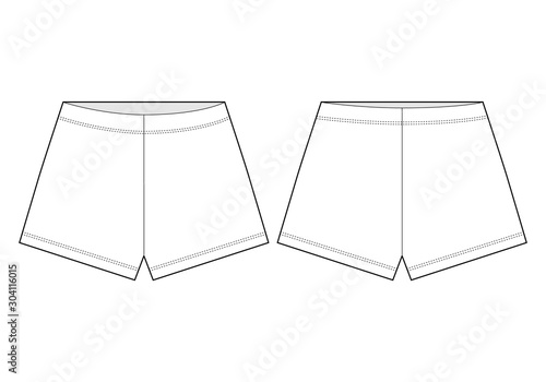 Shorts technical sketch. Unisex outline shorts pants.