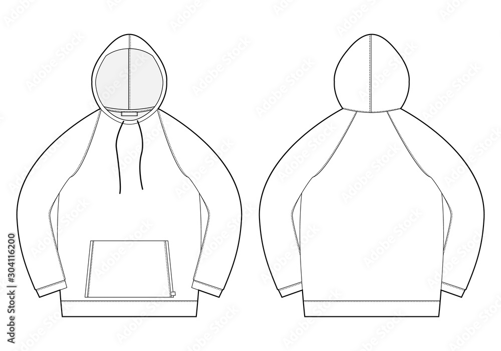 Technical sketch for men hoodie. Front and back view. Technical drawing ...