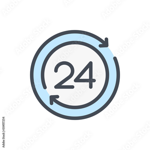 Refresh time color line icon. Update clock with 24 vector outline colorful sign.