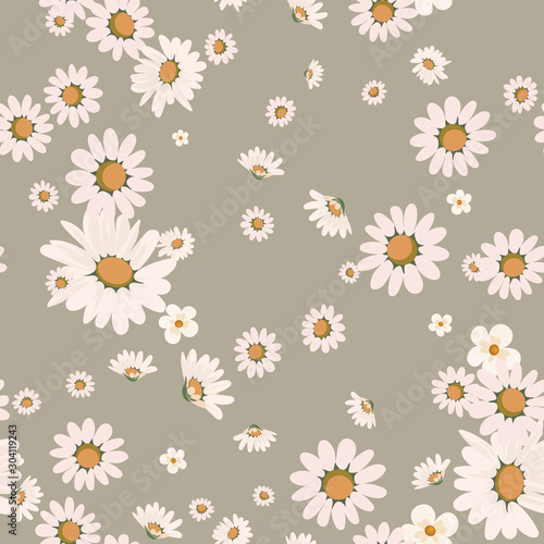 Floral fashion print design with daisies for spring, summer woman dress