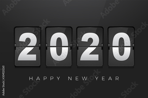 Scoreboard showing number 2020 and text Happy New year vector illustration