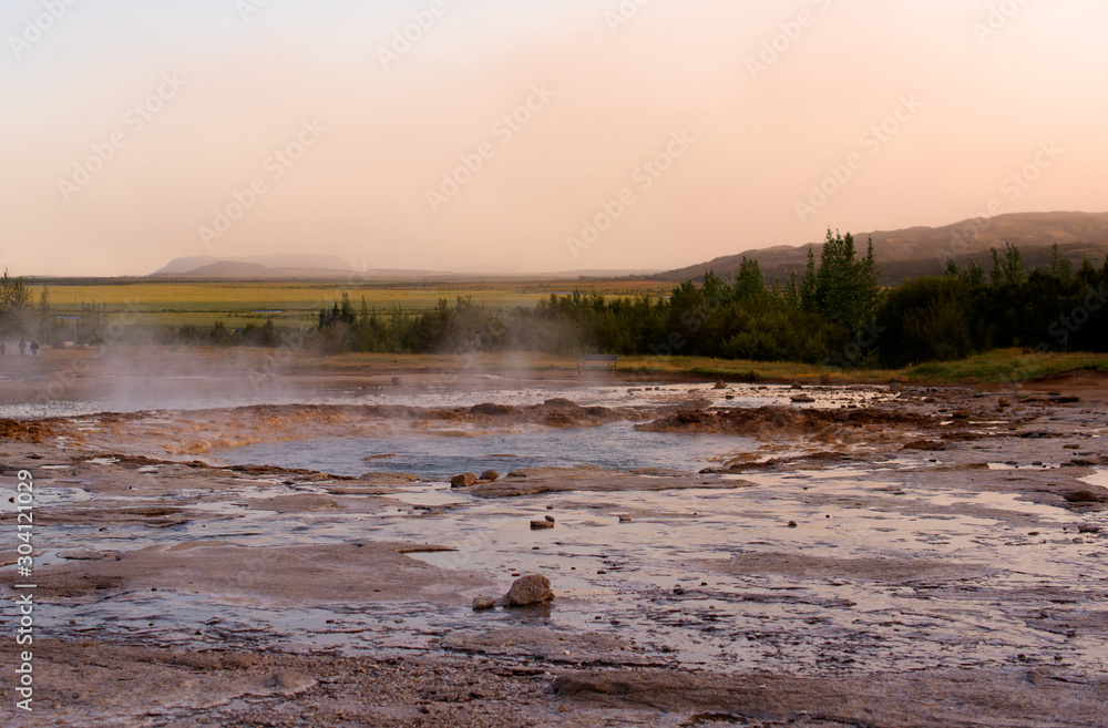 Geysir destrict in the south of Iceland.The Strokkur Geyser erupting at the Haukadalur geothermal area, part of the golden circle, Iceland, Europe Geysir destrict in the south of Iceland.The Strokkur Geyser erupting at the Haukadalur geothermal area, part of the golden circle, Iceland, Europe