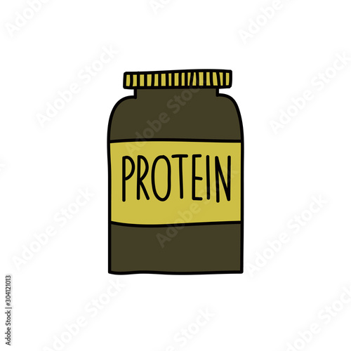 protein powder doodle icon, vector illustration