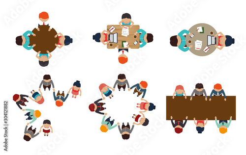 bundle with view aerial of teamwork meeting vector illustration design