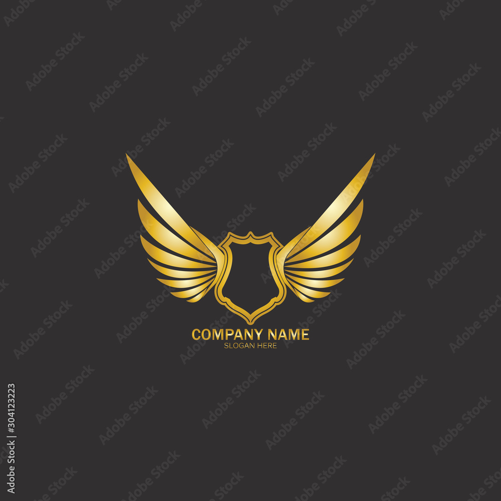 winged shield gold logo design symbol vector illustration-vector