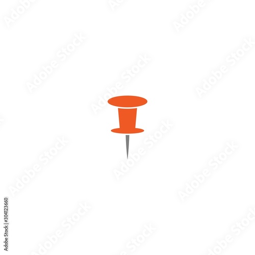 red push pin icon isolated on white. office stationary needle.