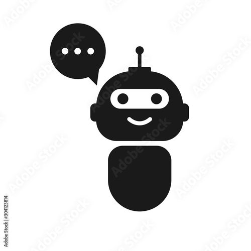 Chatbot icon on white background. Bot icon. Cute bot with speech bubble. Smiling customer service robot for perfect mobile and web service.