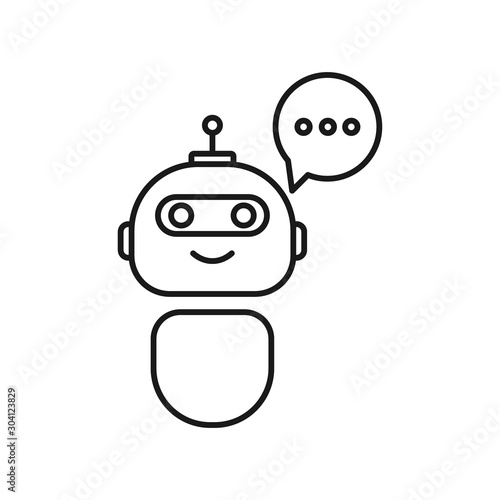 Bot icon. Chatbot icon. Cute smiling robot with speech bubbles. Voice support service bot. Virtual online support symbol. Customer service robot. Chatbot icon for perfect mobile and web design.