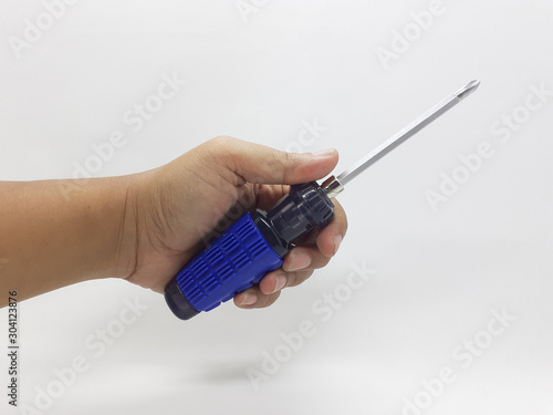 Modern Mechanical Colorful Screwdriver for Mechanic Workshop Tools and Industrial Appliances in White Isolated Background 