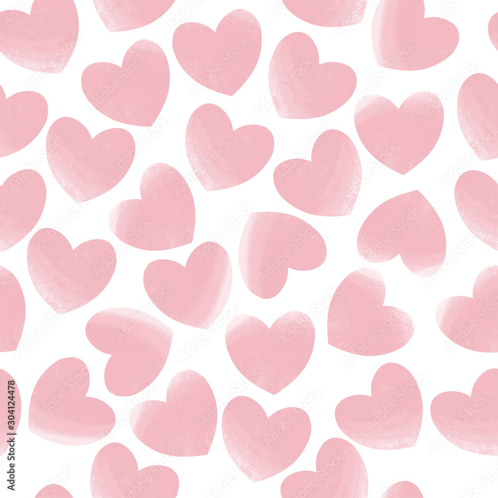 Pink pastel hearts seamless pattern white isolated. Love, romantic background, basis backdrop