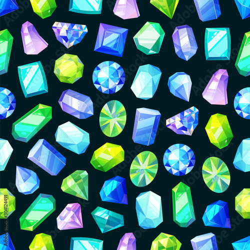 Gems seamless pattern, jewelry crystal diamonds
