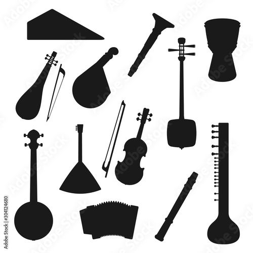 Folk and classic music instrument silhouettes