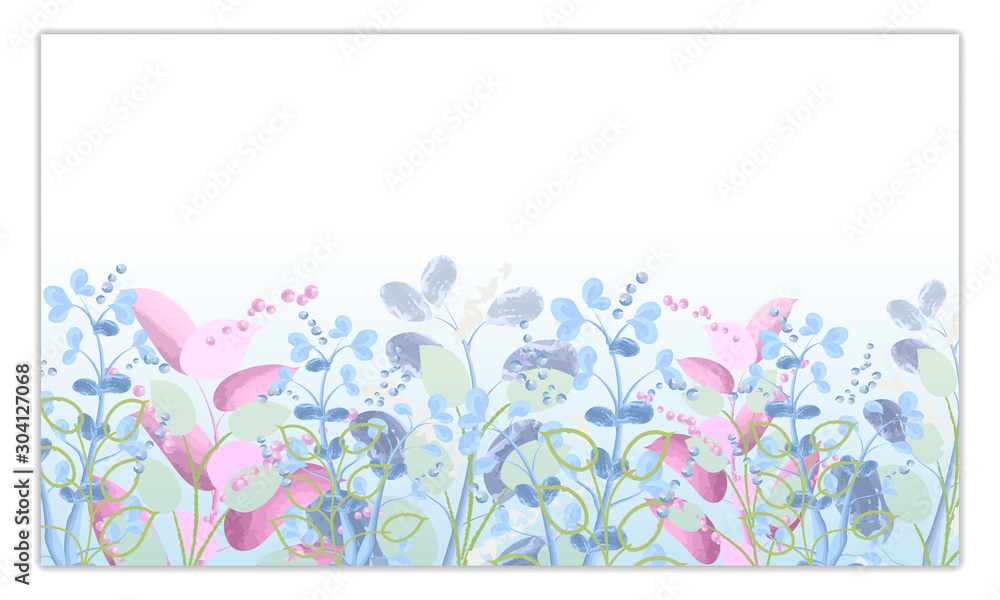 Delicate floral background. Greeting card with a variety of flowers in watercolor style. Vector image.