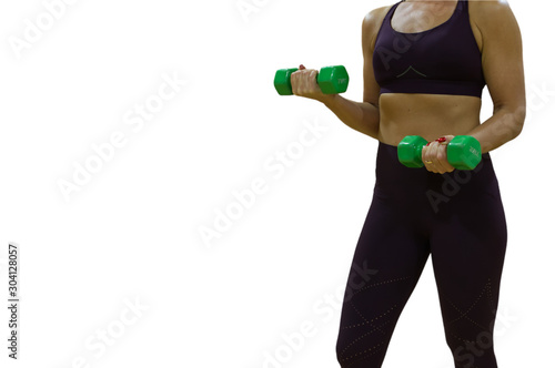 Women fitnes workout with sports equipment on transparent background.