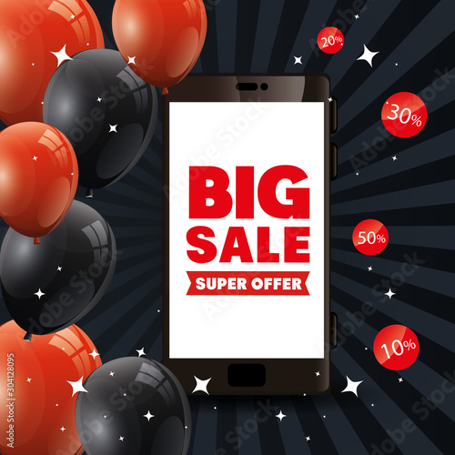 poster black friday poster with smartphone and big offer lettering vector illustration design