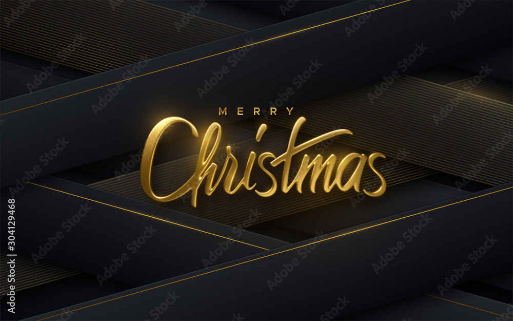 Merry Christmas. Vector 3d illustration. Festive golden lettering on ...