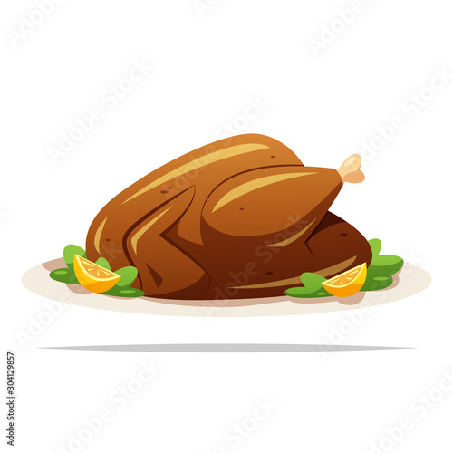 Roasted turkey vector isolated illustration