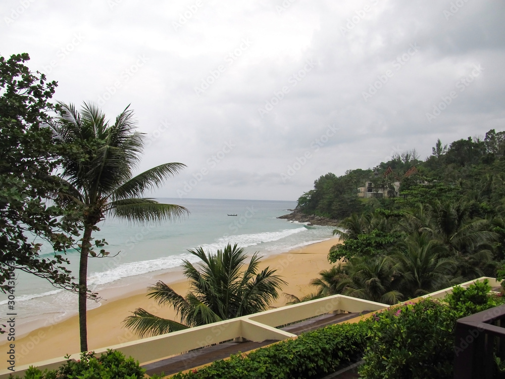 beautiful view from balcony hotel ocean palm tree beach Luxury resort, background
