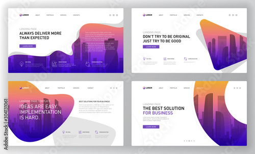 Landing page templates set for business website. Modern web page design concept layout for website. Vector illustration. Brochure cover, banner, slide, powerpoint template.