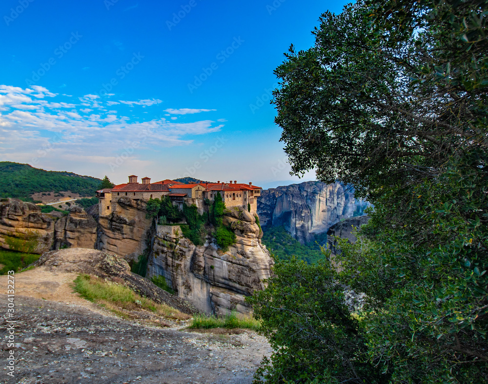 Meteora monastery, Greece. Beautiful landscape of monastery on rock