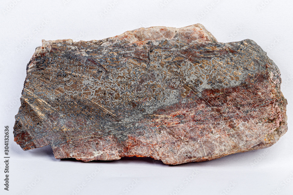 macro mineral bismuth stone on hartenstein schacht on white background macro mineral bismuth stone on hartenstein schacht on white background