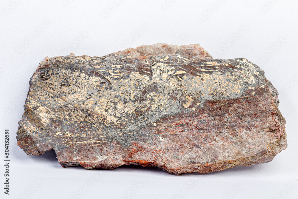 macro mineral bismuth stone on hartenstein schacht on white background
