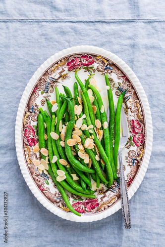 Wallpaper Mural Overhead view of green beans with almonds served on plate Torontodigital.ca