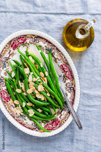 Wallpaper Mural Overhead view of green beans with almonds served on plate Torontodigital.ca