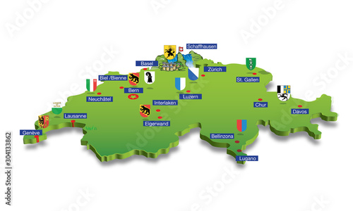 Switzerland map with main cities photo