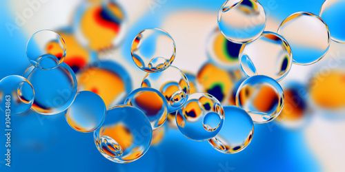 Tableau sur toile Model of the molecule on a blue background